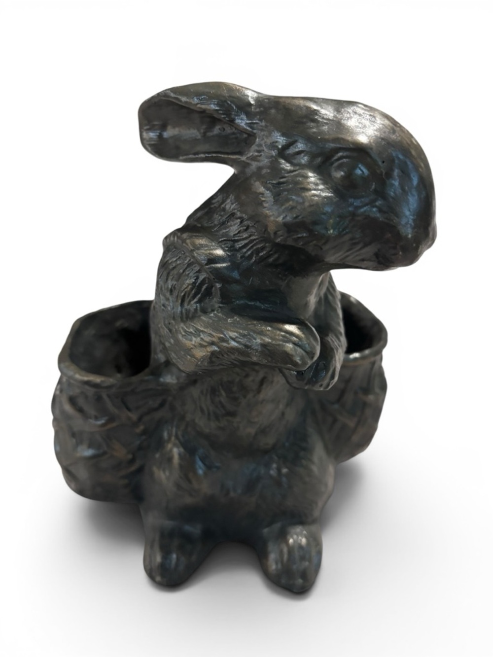 Bunny Rabbit with baskets. Decorative resin dark Bunny Planter 6.5” x 5” - Picture 3 of 11